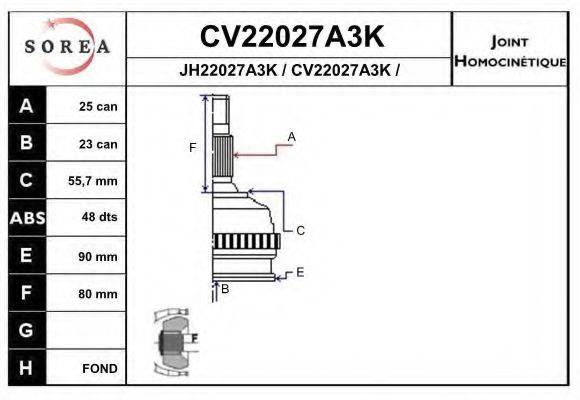 EAI CV22027A3K Шарнірний комплект, приводний вал