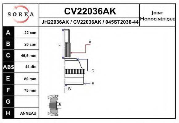 EAI CV22036AK Шарнірний комплект, приводний вал