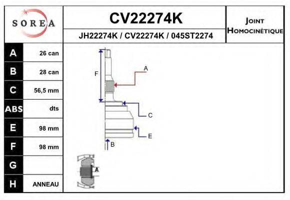 EAI CV22274K Шарнірний комплект, приводний вал