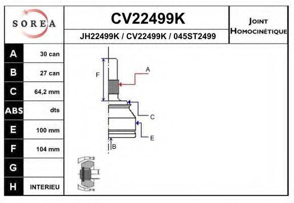 EAI CV22499K Шарнірний комплект, приводний вал