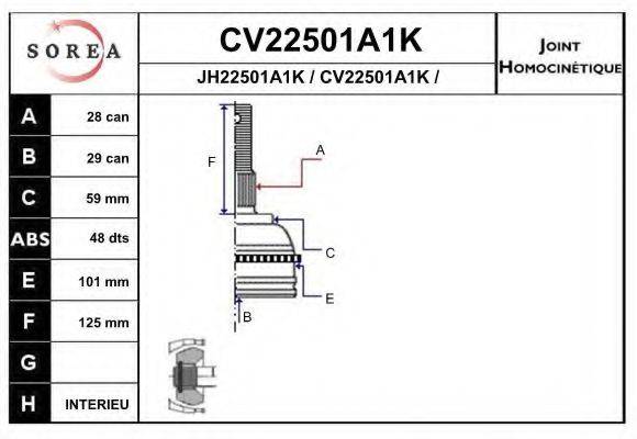EAI CV22501A1K Шарнірний комплект, приводний вал