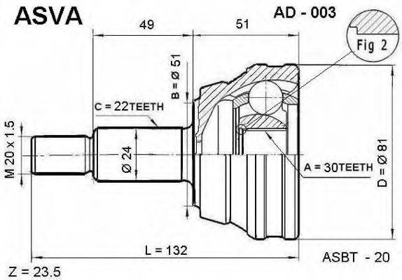 ASVA AD003 Шарнірний комплект, приводний вал