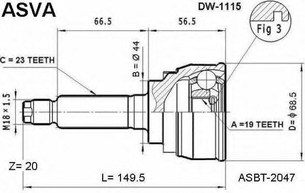 ASVA DW1115 Шарнірний комплект, приводний вал
