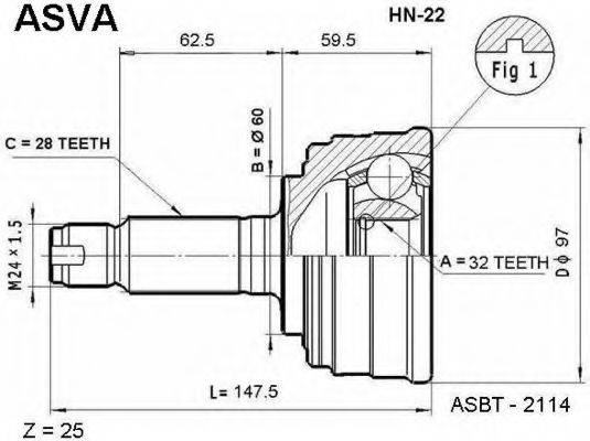 ASVA HN22 Шарнірний комплект, приводний вал