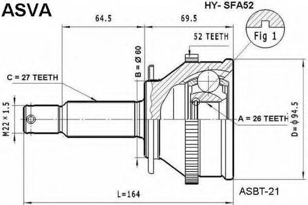 ASVA HYSFA52 Шарнірний комплект, приводний вал