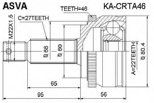 ASVA KACRTA46 Шарнірний комплект, приводний вал