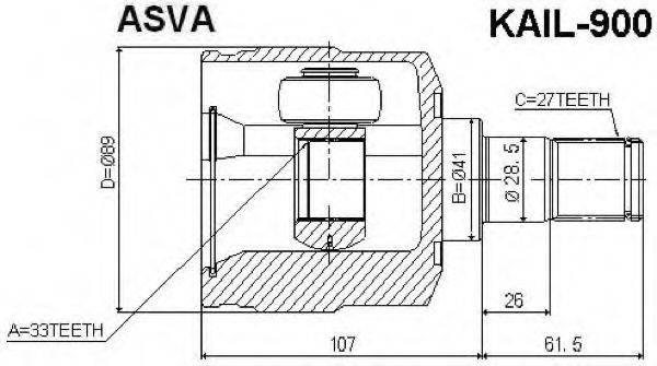 ASVA KAIL900 Шарнірний комплект, приводний вал