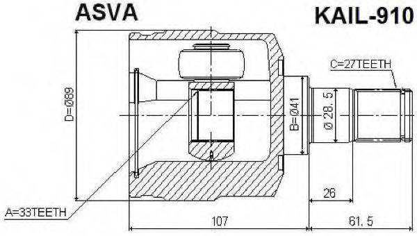 ASVA KAIL910 Шарнірний комплект, приводний вал