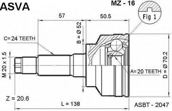 ASVA MZ16 Шарнірний комплект, приводний вал