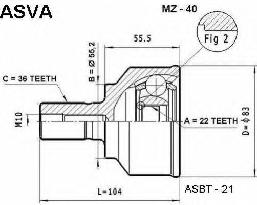 ASVA MZ40 Шарнірний комплект, приводний вал