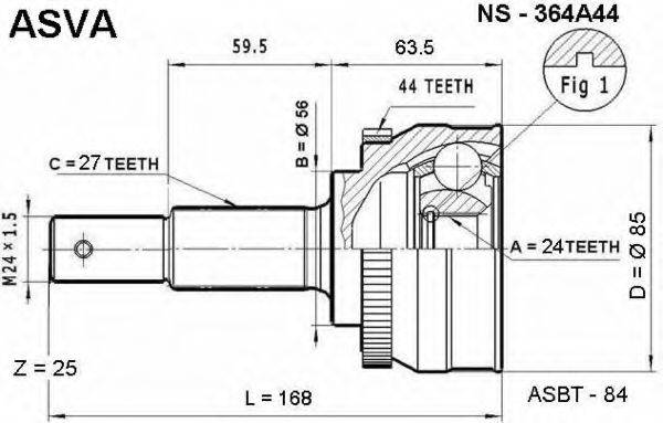 ASVA NS364A44 Шарнірний комплект, приводний вал