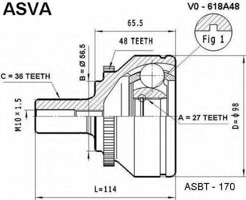 ASVA VO618A48 Шарнірний комплект, приводний вал