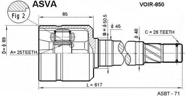 ASVA VOIR850 Шарнірний комплект, приводний вал