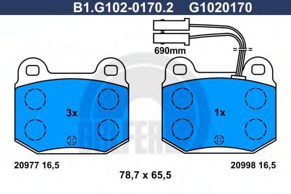 GALFER B1G10201702 Комплект гальмівних колодок, дискове гальмо