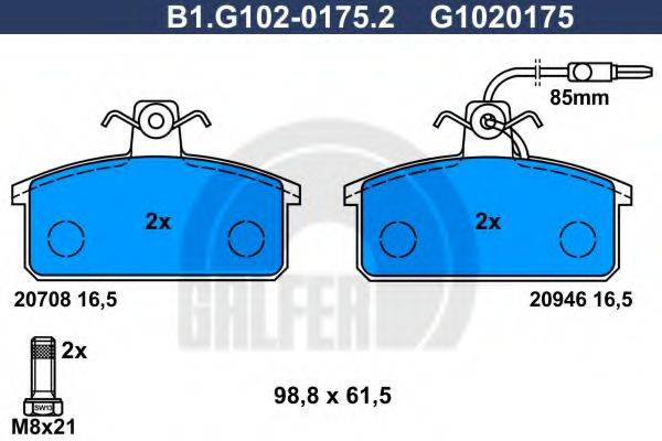 GALFER B1G10201752 Комплект гальмівних колодок, дискове гальмо
