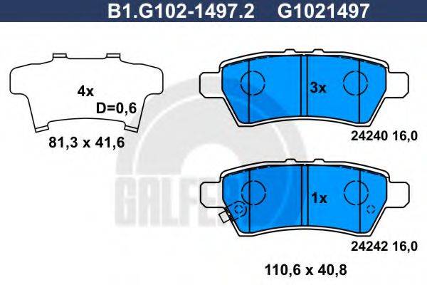 GALFER B1G10214972 Комплект гальмівних колодок, дискове гальмо