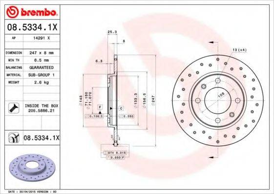 BREMBO 0853341X гальмівний диск