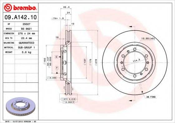 BREMBO 09A14210 гальмівний диск